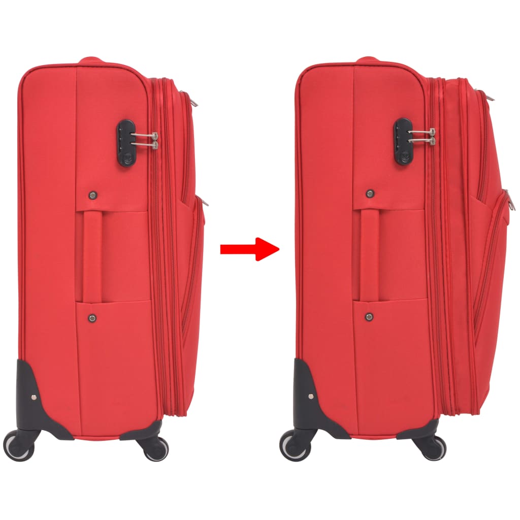 3 pcs. Soft luggage trolley set red