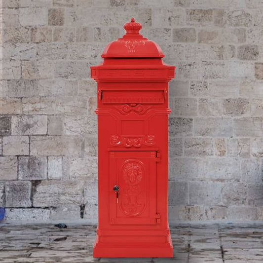 Column mailbox aluminum vintage style rustproof red