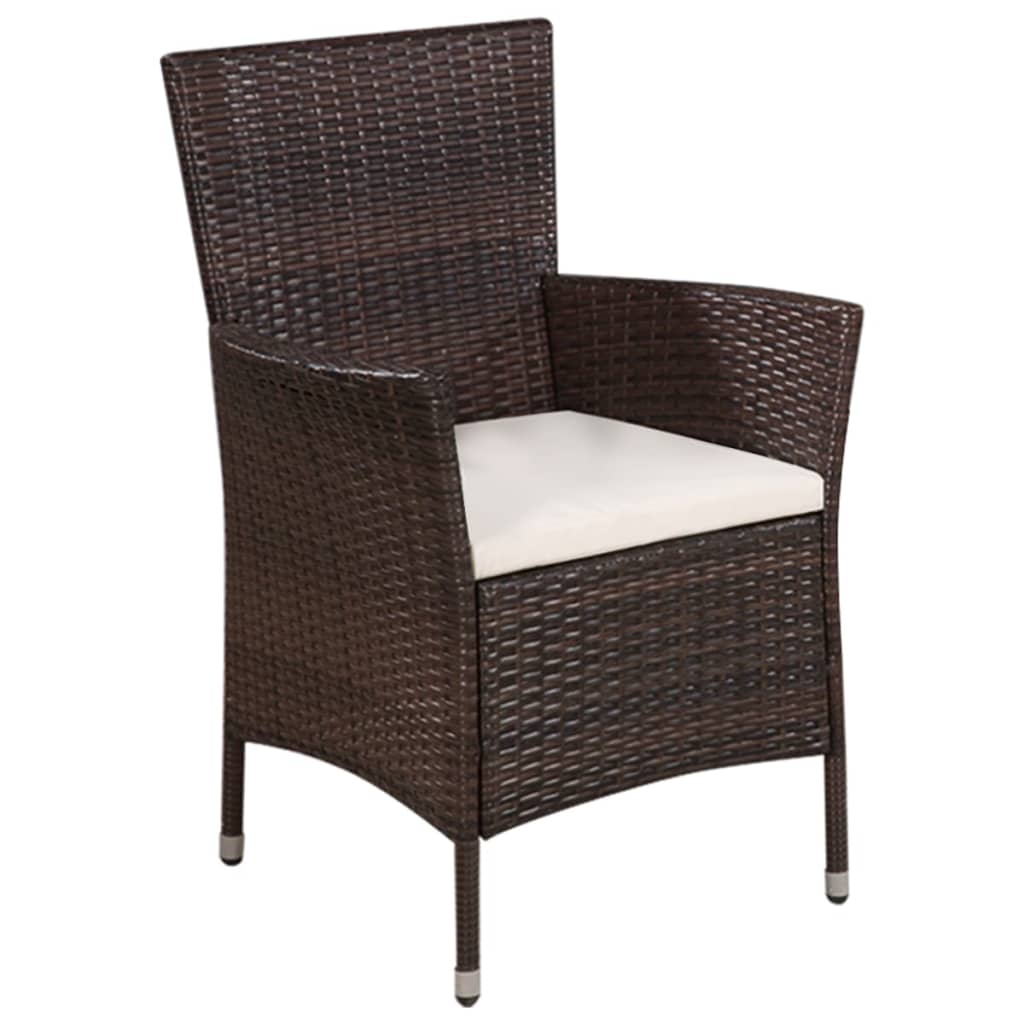 Garden chair and stool with padding poly rattan brown