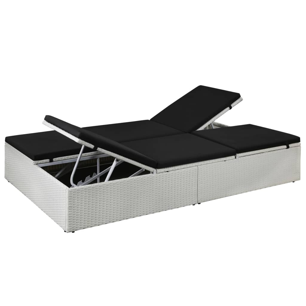 Sun lounger with cushion poly rattan black