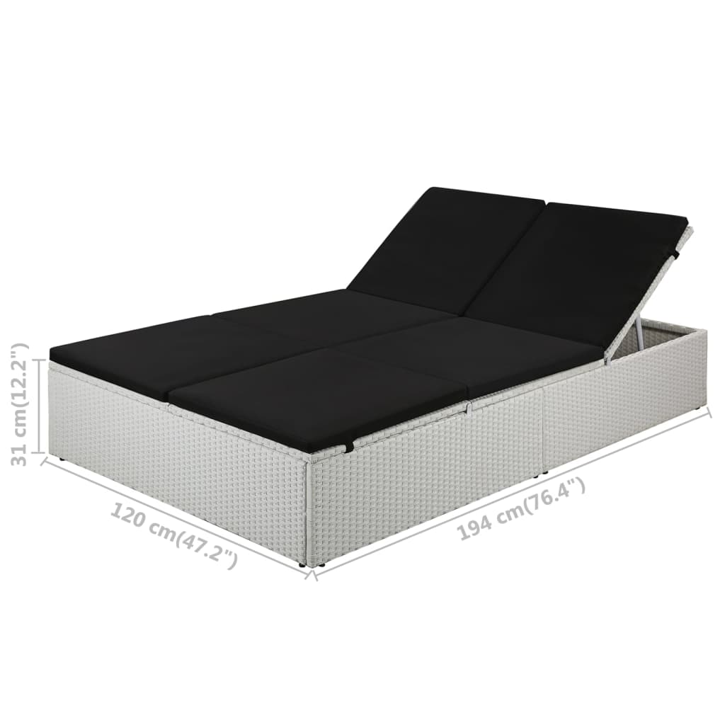 Sun lounger with cushion poly rattan black
