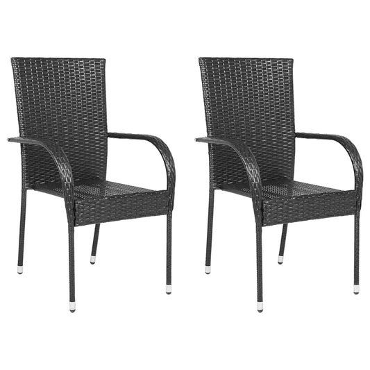 Stapelbare Gartenstühle 2 Stk. Poly Rattan Schwarz
