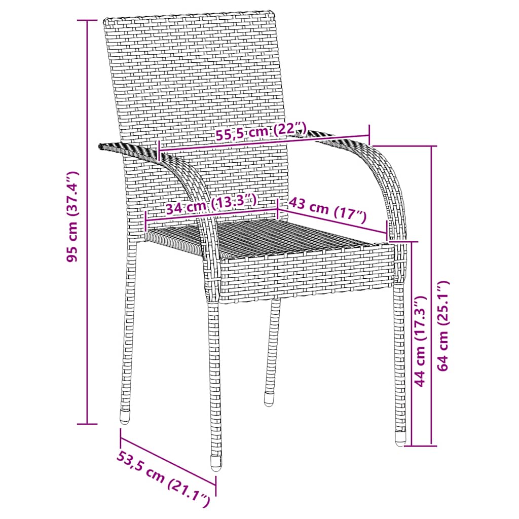 Stapelbare Gartenstühle 2 Stk. Poly Rattan Schwarz