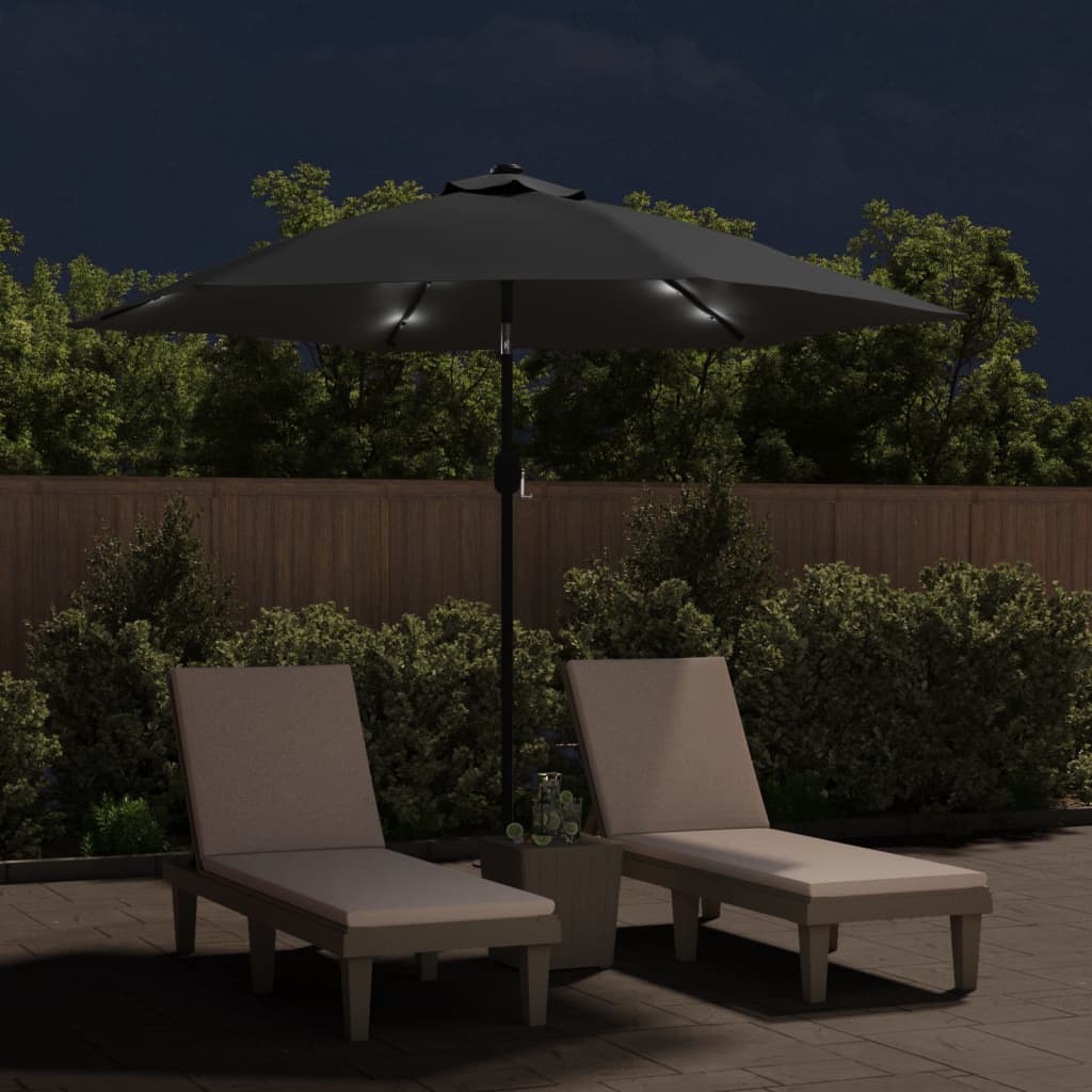 Parasol with LED lights and steel pole 300 cm anthracite