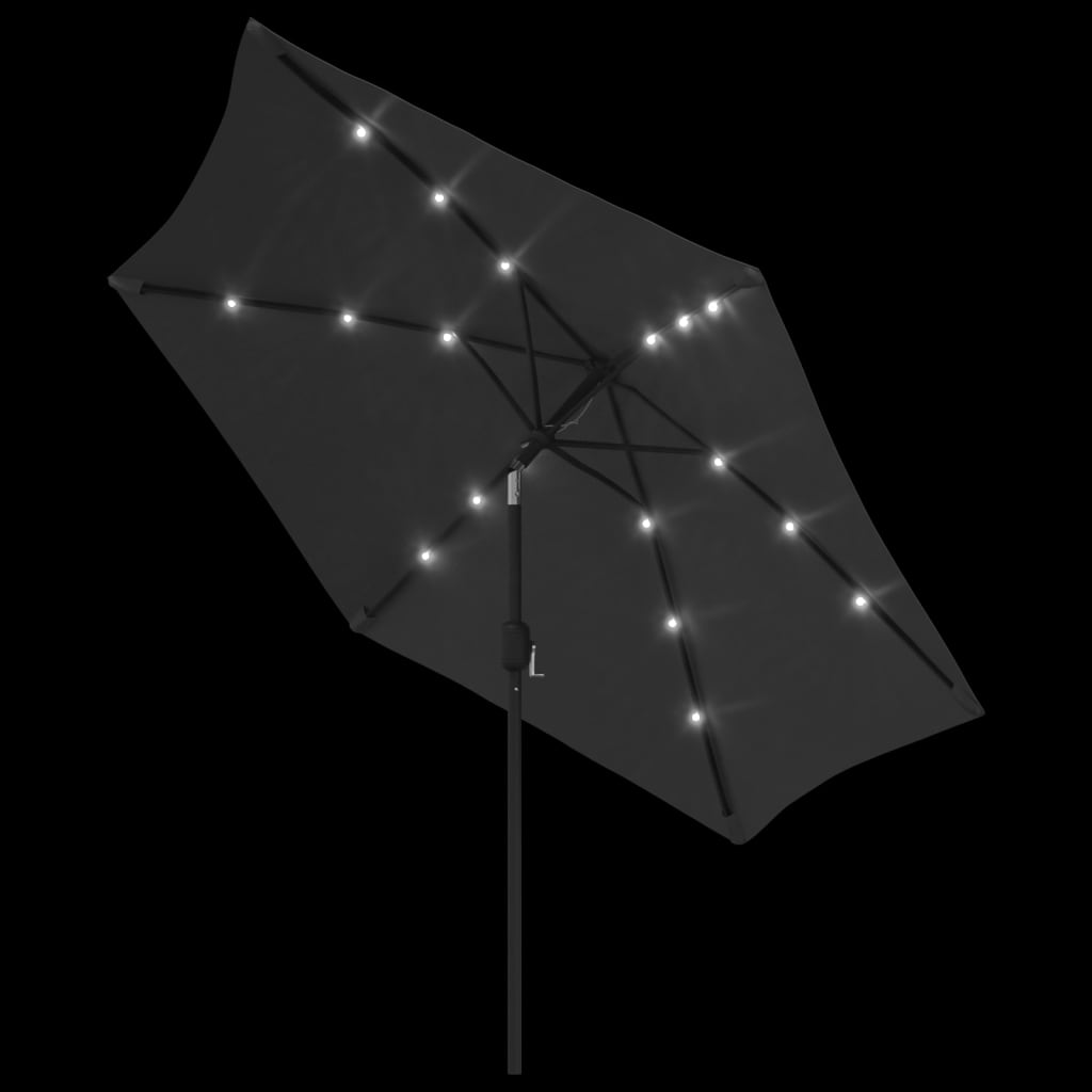 Parasol with LED lights and steel pole 300 cm anthracite
