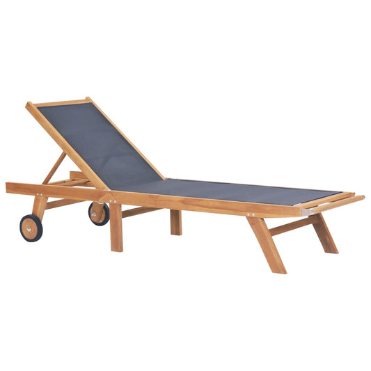 Sun lounger foldable with wheels solid teak wood and textilene
