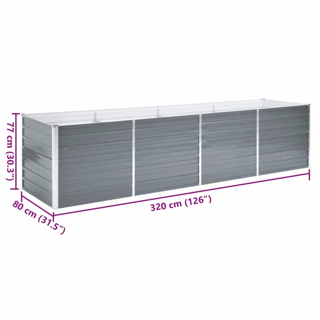 Garten-Hochbeet Verzinkter Stahl 320x80x77 cm Grau