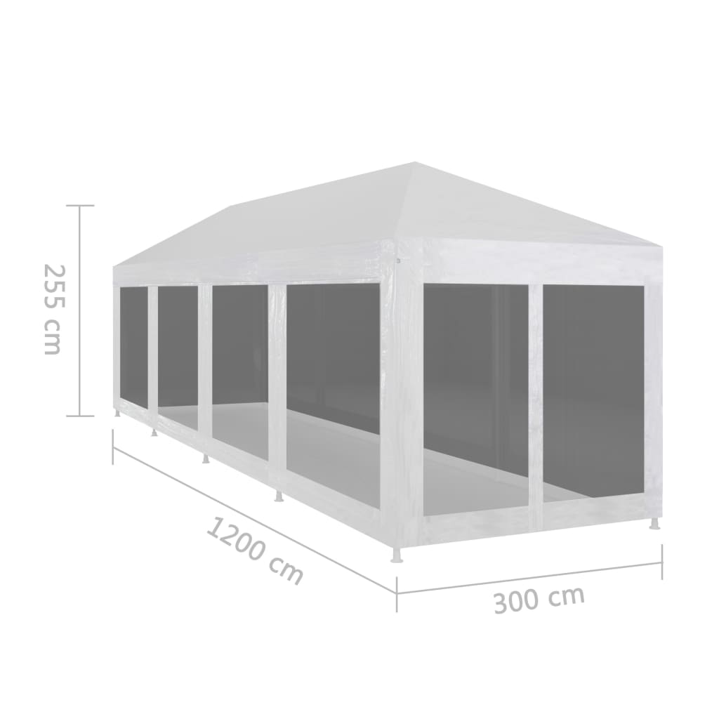 Partyzelt mit 10 Mesh-Seitenwänden 12 x 3 m