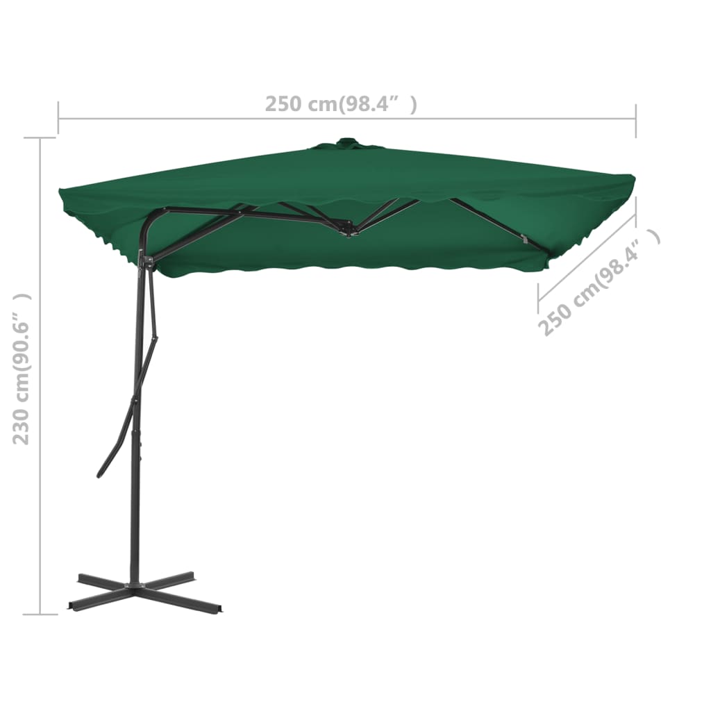 Parasol with steel pole 250×250 cm green