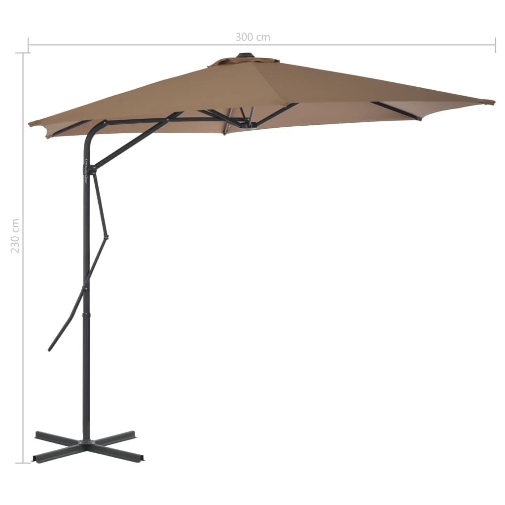 Parasol with steel pole 300 cm taupe