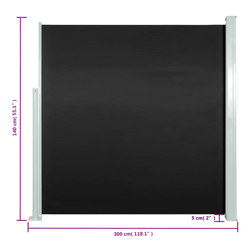 Auvent latéral extensible 140x300 cm noir