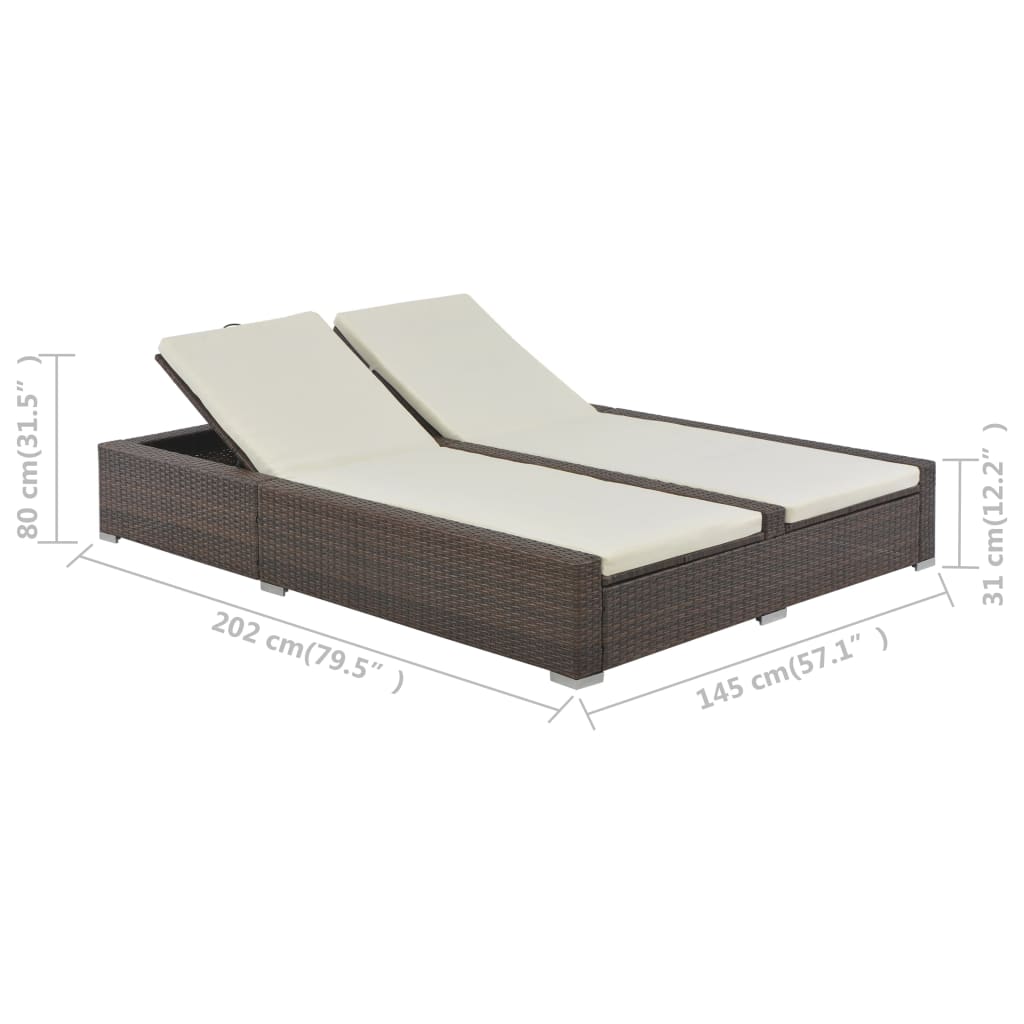 Double sun lounger poly rattan brown