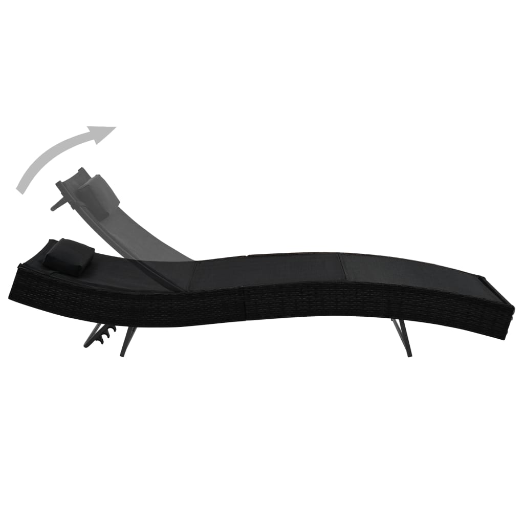 Sun loungers 2 pcs with table poly rattan and textilene black
