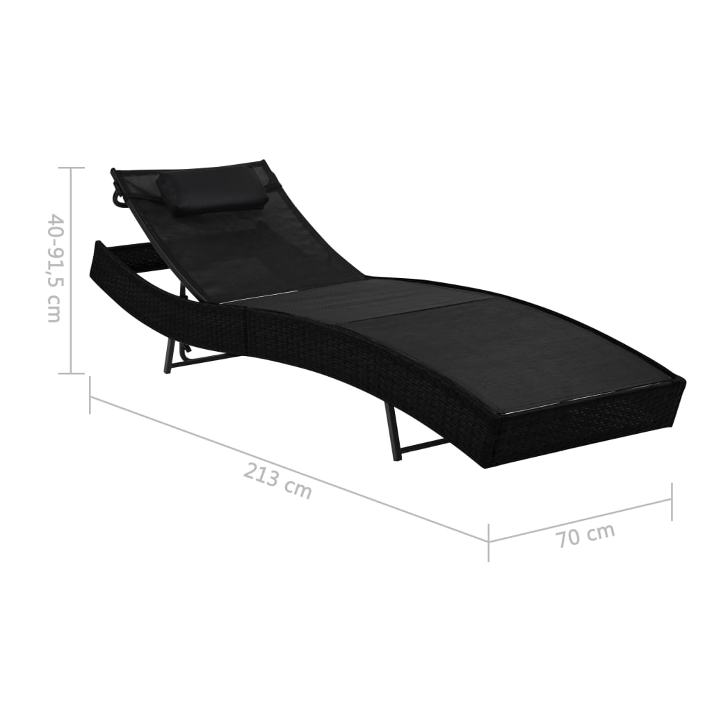 Sun loungers 2 pcs with table poly rattan and textilene black