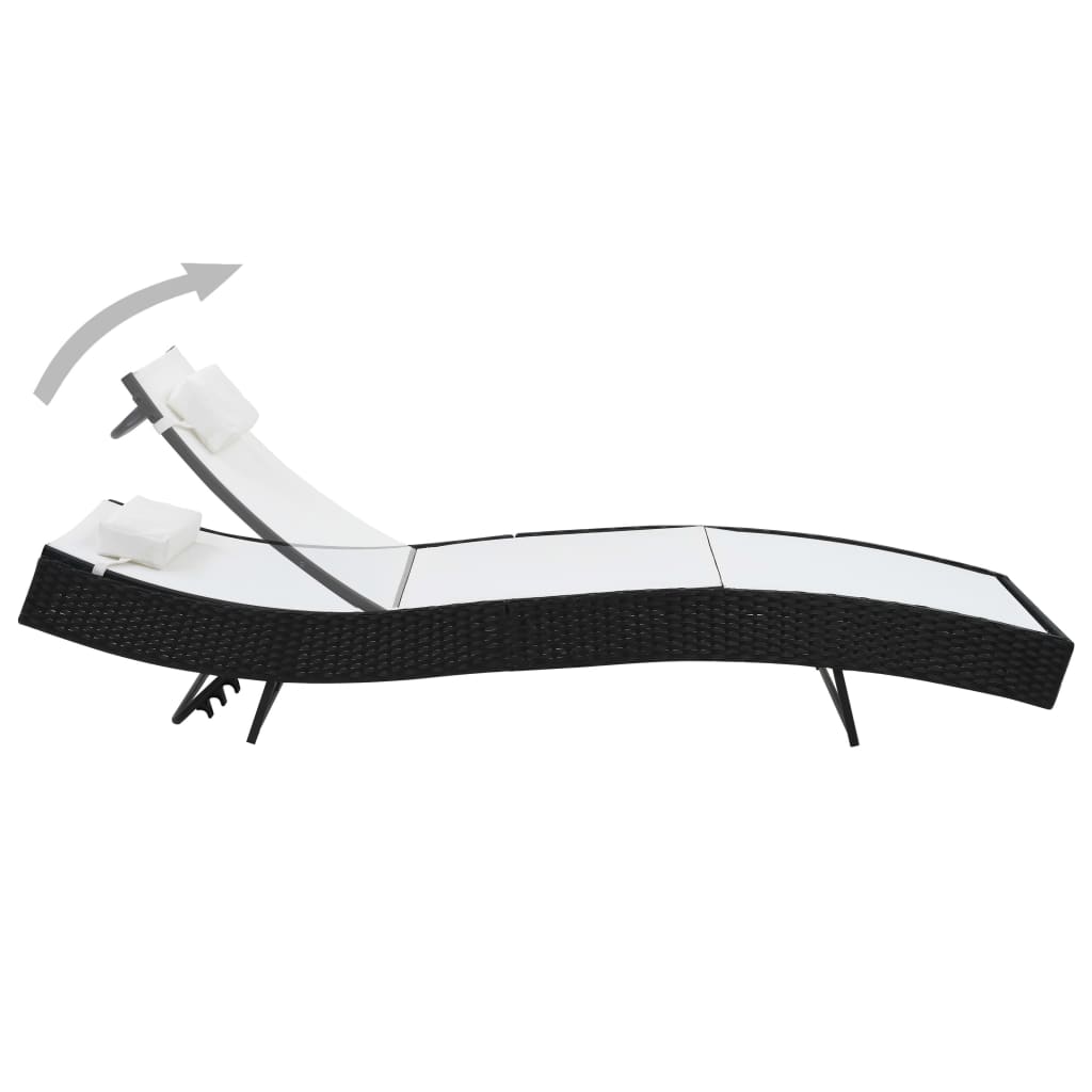 Sun loungers 2 pcs with table poly rattan and textilene black