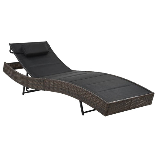 Sun lounger poly rattan and textilene brown