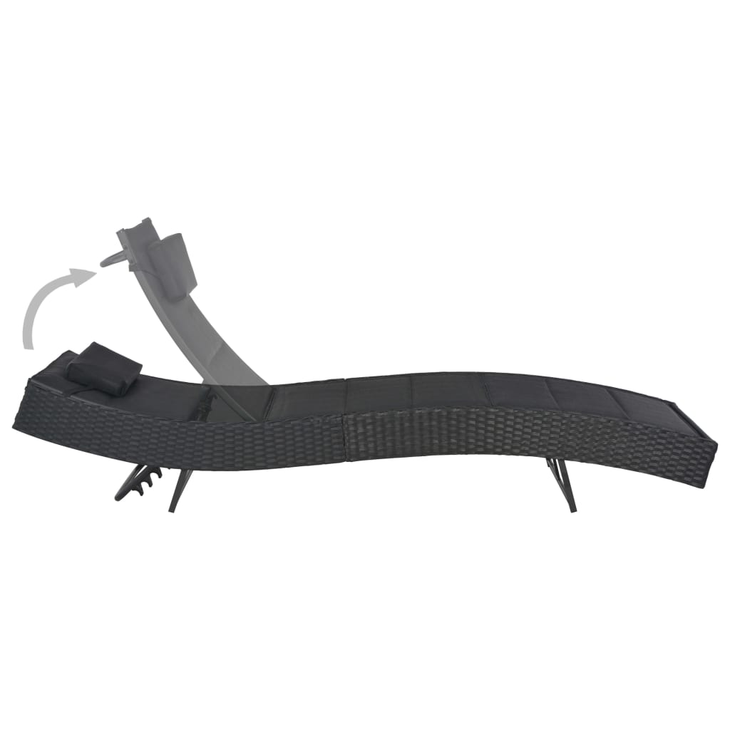 Sun lounger Poly Rattan and Textilene Black