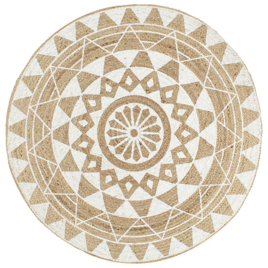 Teppich Handgefertigt Jute Weißer Druck 90 cm