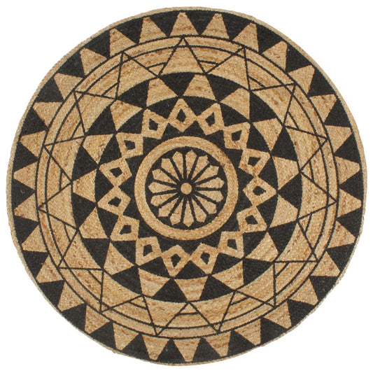 Teppich Handgefertigt Jute mit Schwarzem Aufdruck 150 cm