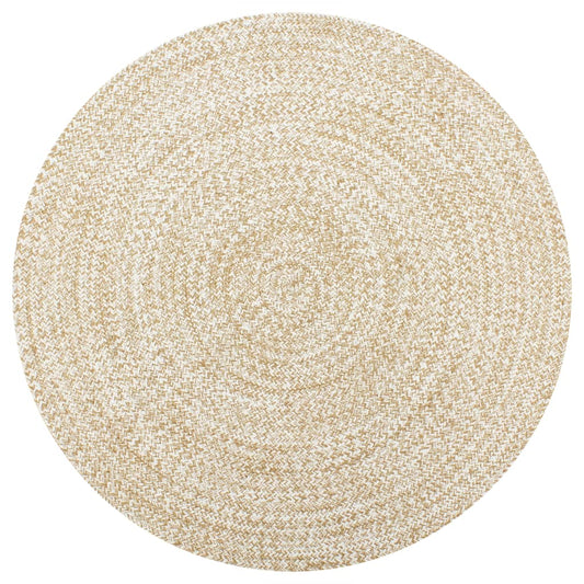 Teppich Handgefertigt Jute Weiß und Natur 120 cm