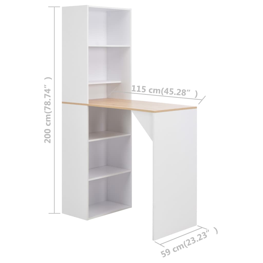 Bar table with cabinet white 115x59x200 cm