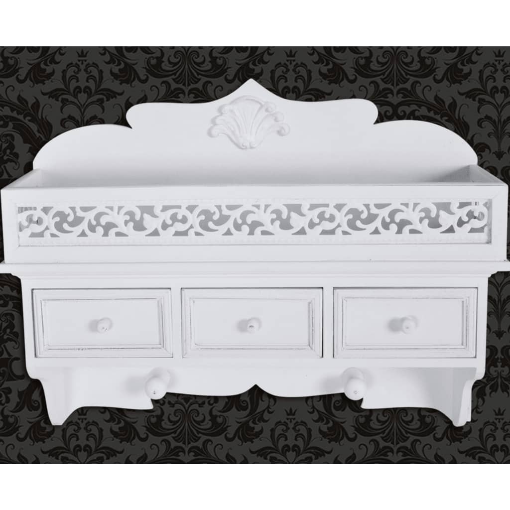 Wall coat rack with 3 drawers and 2 coat hooks