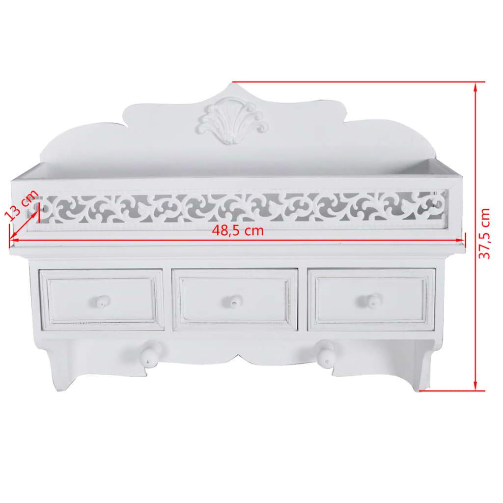 Wall coat rack with 3 drawers and 2 coat hooks
