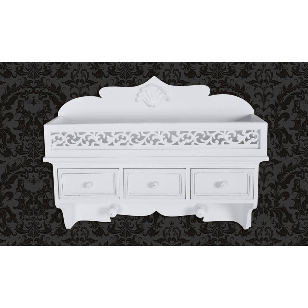 Wall coat rack with 3 drawers and 2 coat hooks