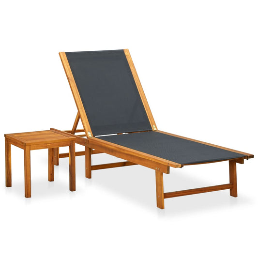 Sun lounger with table made of solid acacia wood and textilene