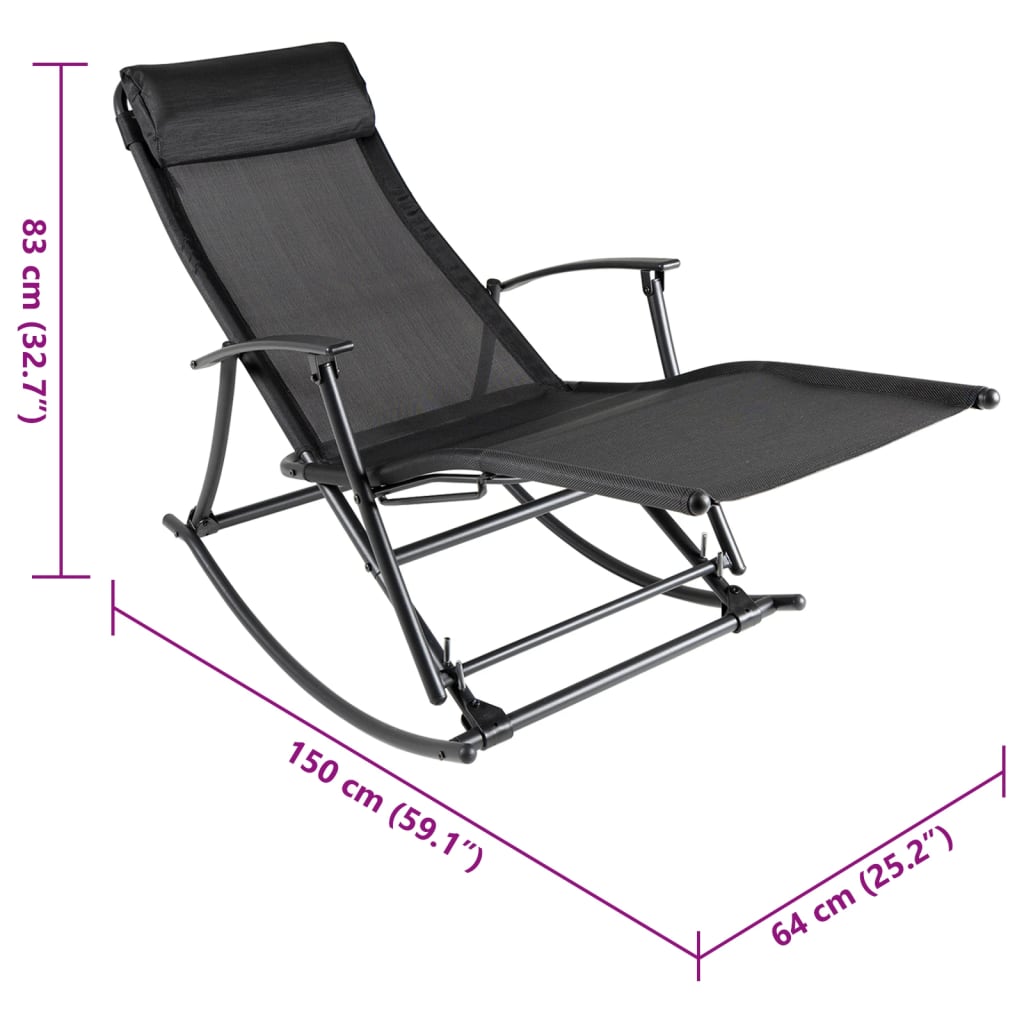 Chaise à bascule de jardin pliante noire