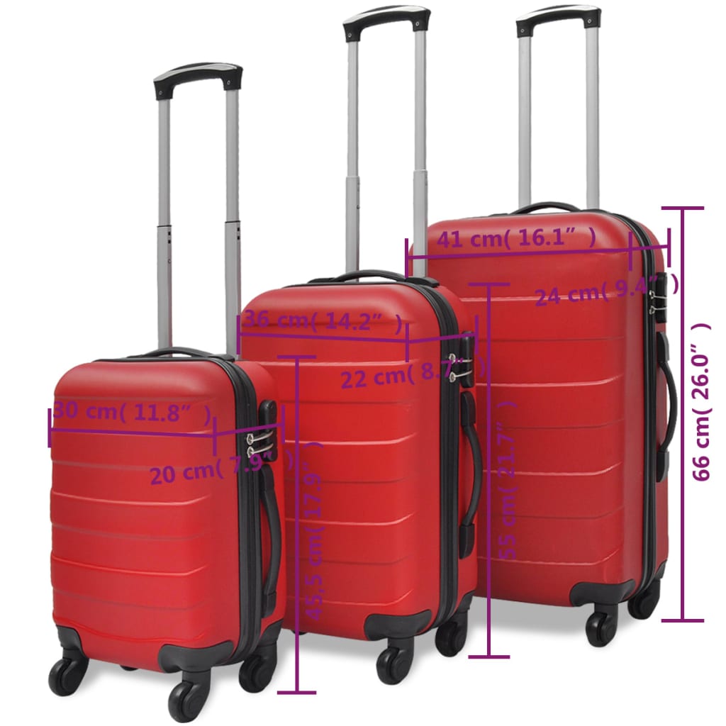 3 pcs. Hard case set red 45.5/55/66 cm