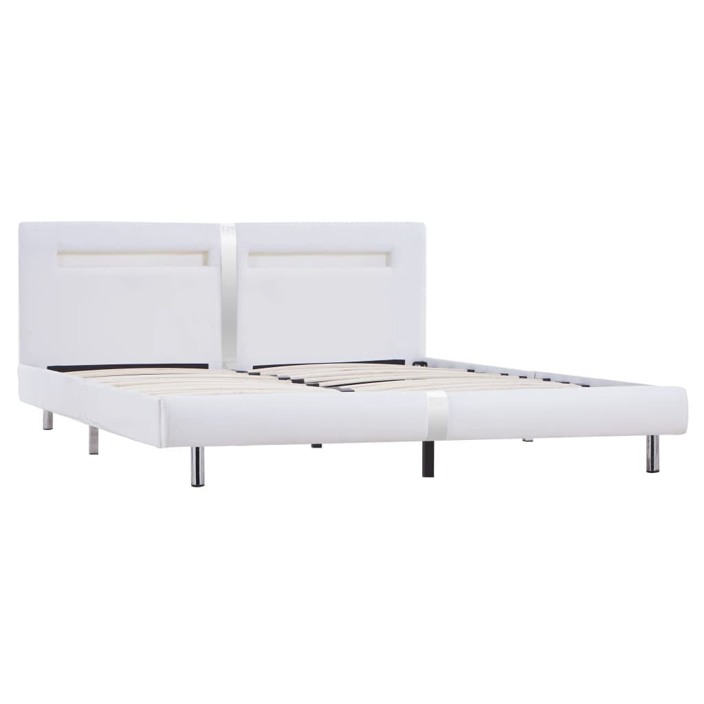 Bettgestell mit LED Weiß Kunstleder 180×200 cm