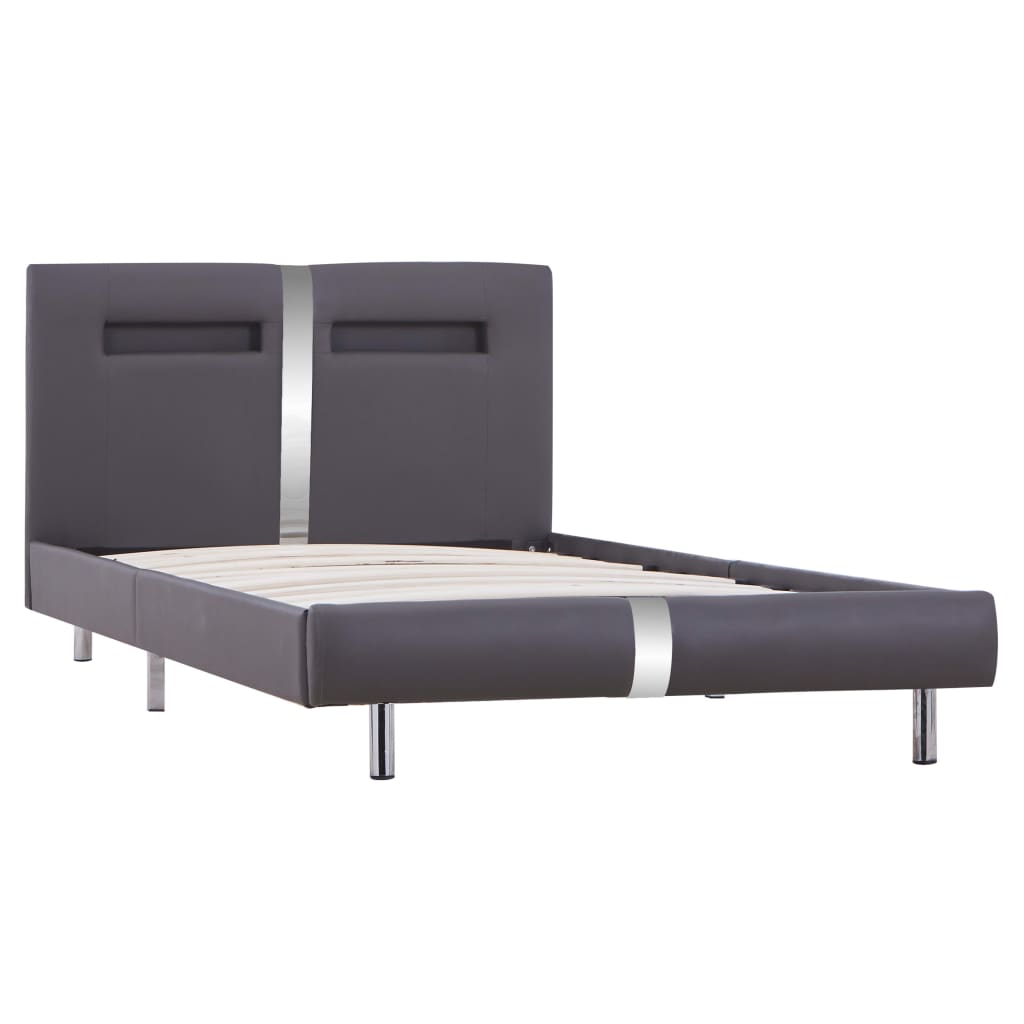 Bettgestell mit LED Grau Kunstleder 90x200 cm