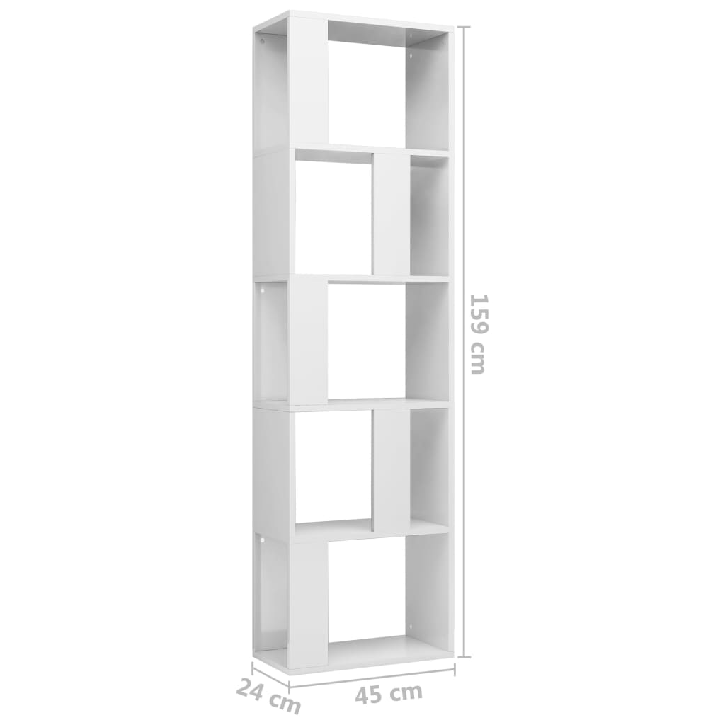 Bookcase/room divider high-gloss white 45x24x159cm made of wood