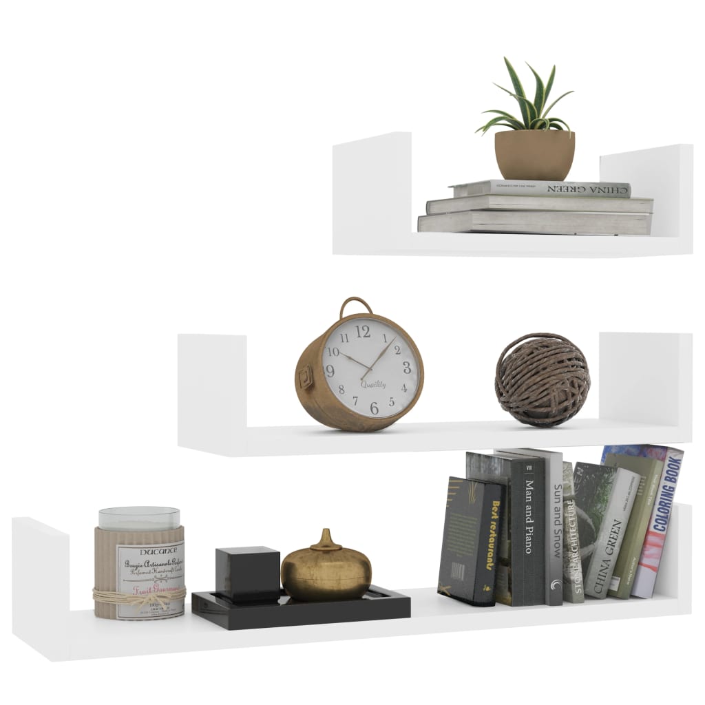 Wall shelf 3 pcs. White wood material