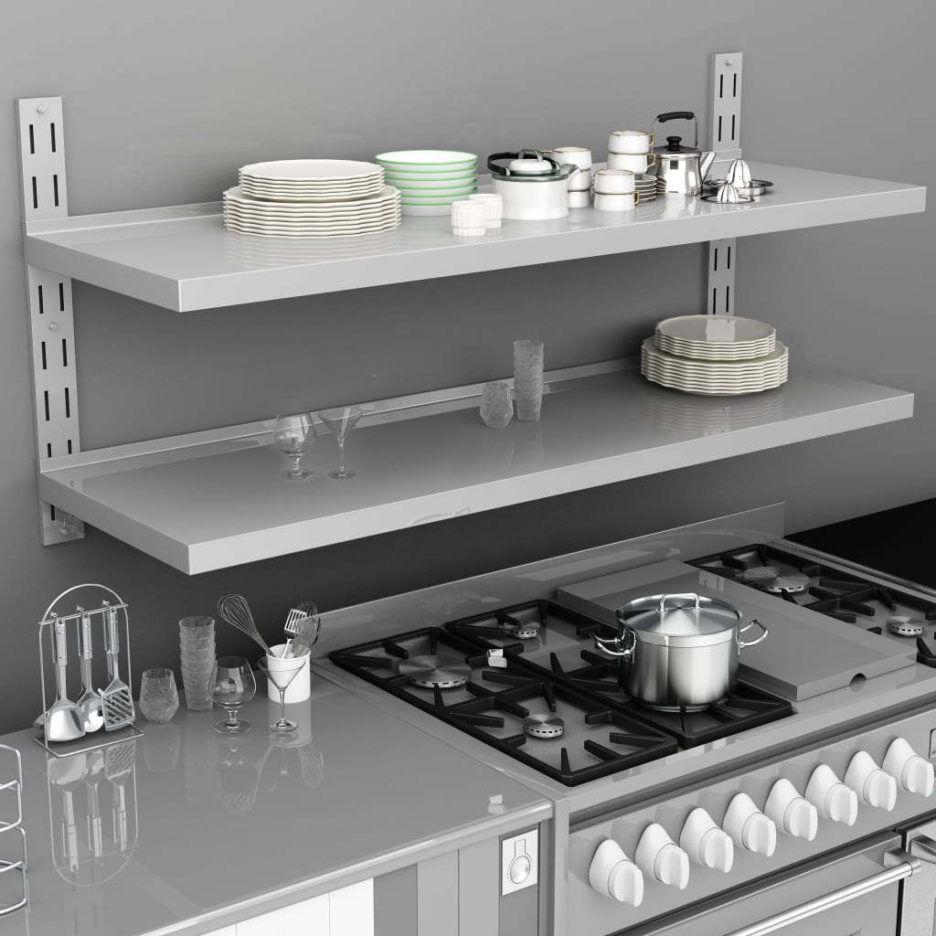Etagère murale 2 niveaux inox 150 x 30 cm