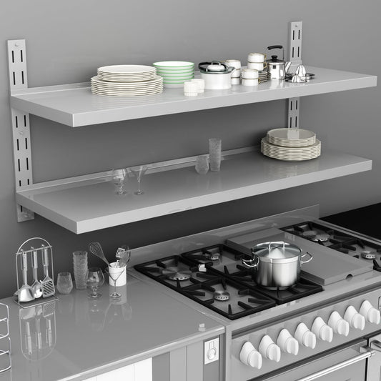 Etagère murale 2 niveaux inox 150 x 30 cm