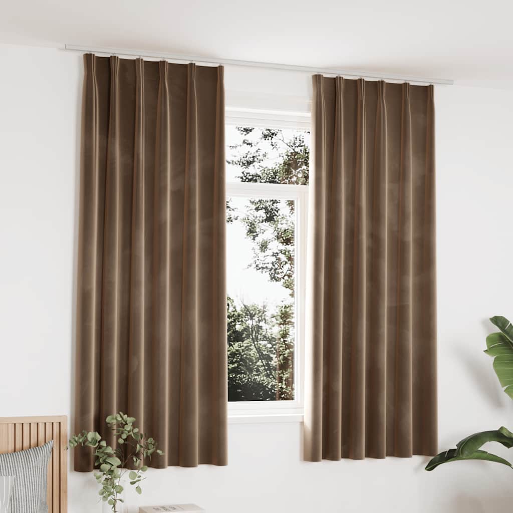 Verdunkelungsvorhänge mit Haken 2 Stk. Samt Beige 140x175cm