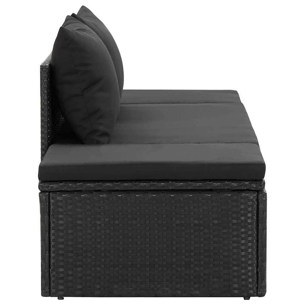 Bain de soleil avec coussin poly rotin noir