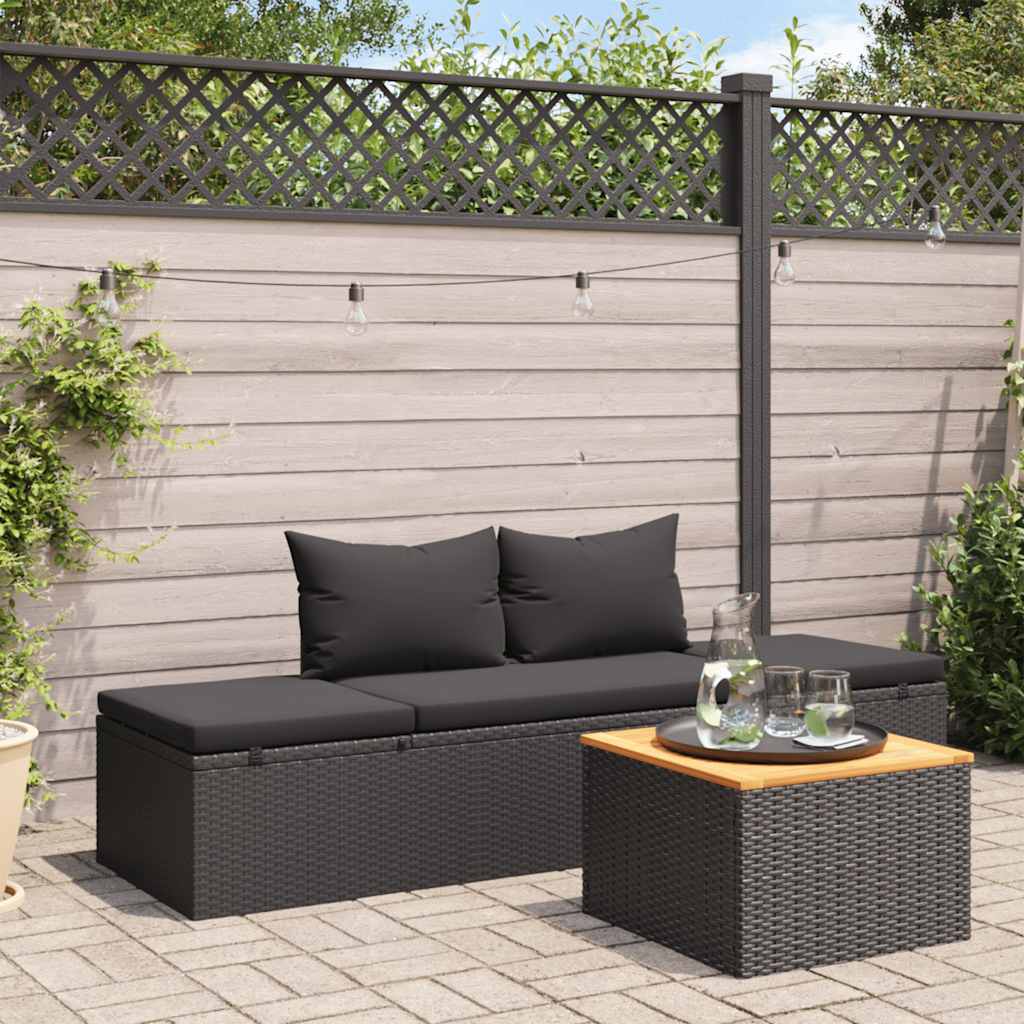 Bain de soleil avec coussin poly rotin noir