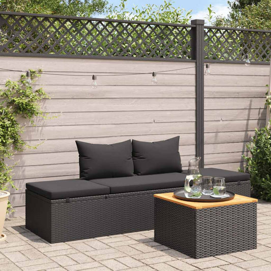 Bain de soleil avec coussin poly rotin noir