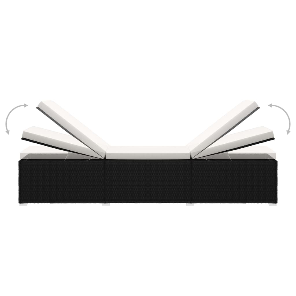Bain de soleil avec coussin et table à thé poly rotin blanc crème