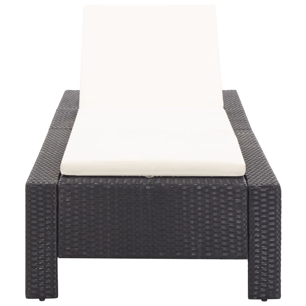 Bain de soleil avec coussin en polyrotin noir