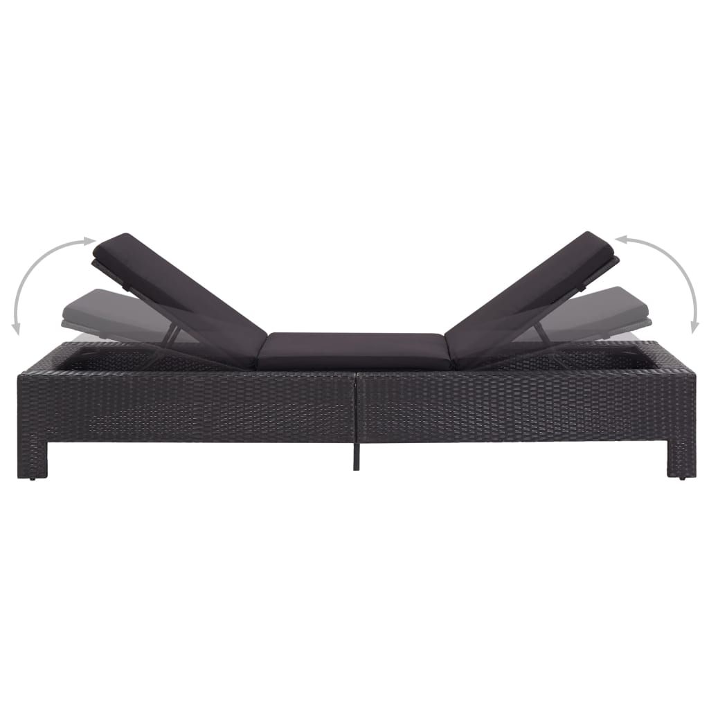 Bain de soleil avec coussin en polyrotin noir
