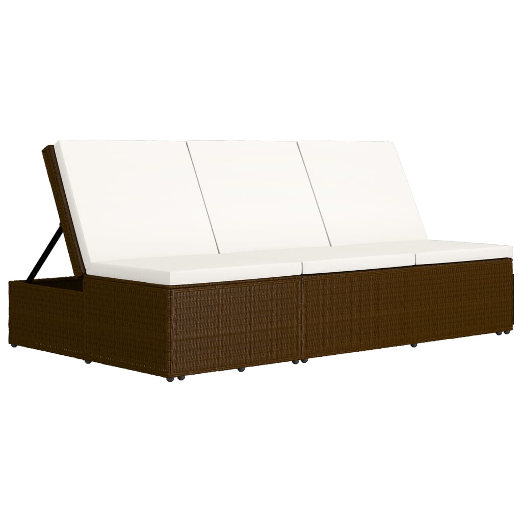 Bain de soleil avec coussin poly rotin marron