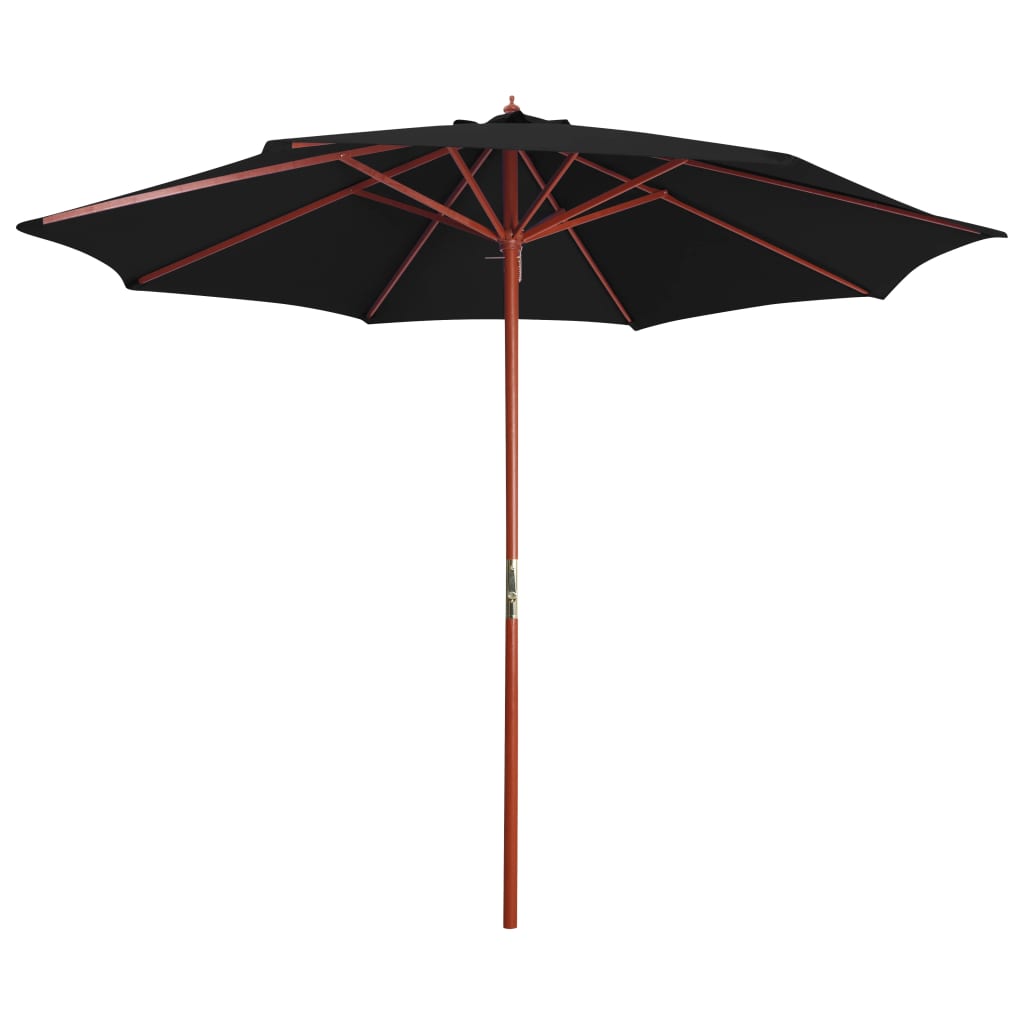 Parasol with wooden pole 300 x 258 cm black