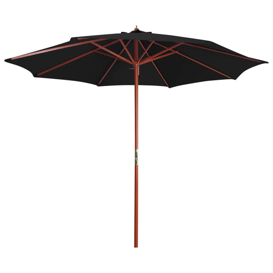 Parasol with wooden pole 300 x 258 cm black