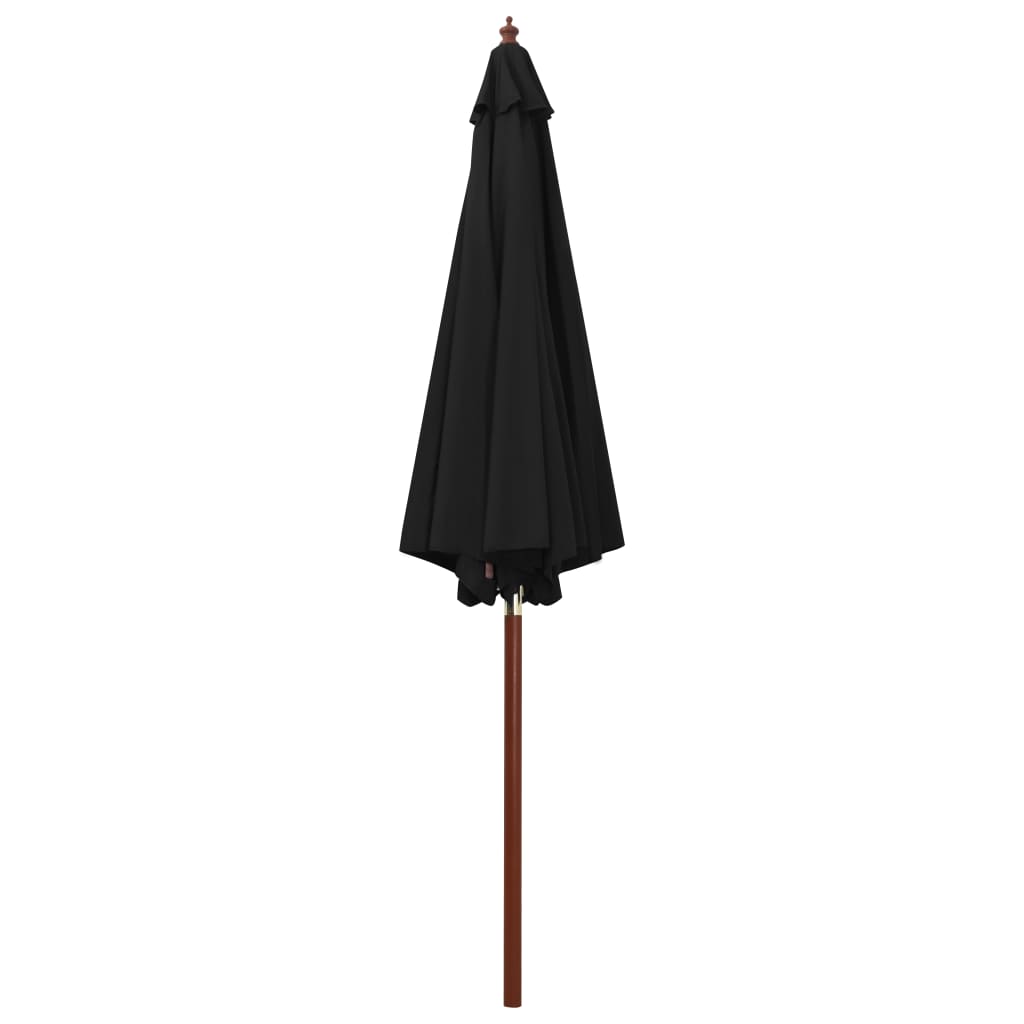 Parasol with wooden pole 300 x 258 cm black