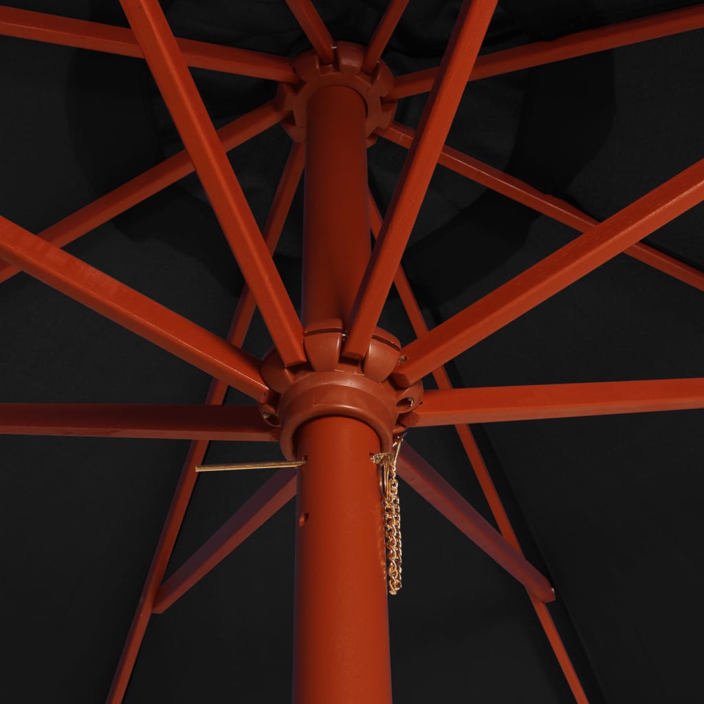 Parasol with wooden pole 300 x 258 cm black
