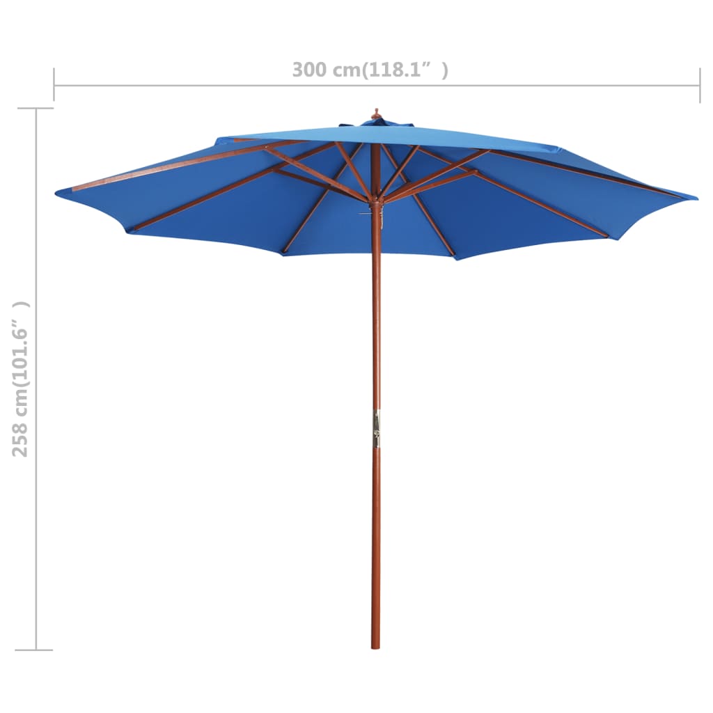 Parasol with wooden pole 300 x 258 cm blue